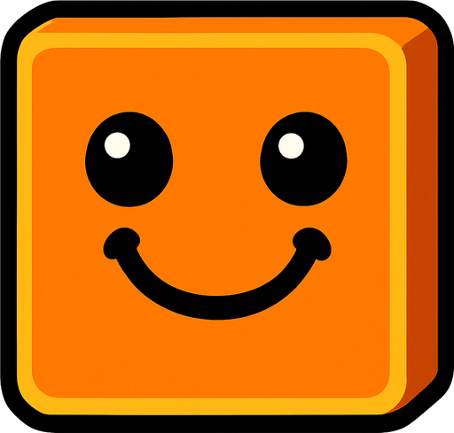 Happy orange block.
In-Game asset.  2d.  High contrast.  No shadows