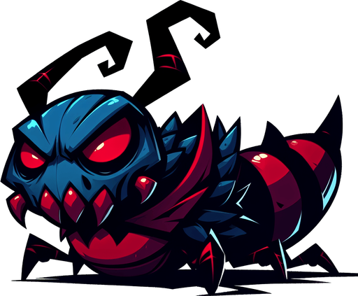 a cartoon bug. evil looking. dark blue and red color..
Single Game Texture. In-Game asset. 2d. Blank background. High contrast. No shadows.