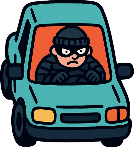 kuş bakışı İçinde hırsız olan araba.
In-Game asset.  2d.  High contrast.  No shadows