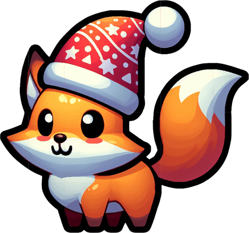 Лис в новогодний шапке Single Game Texture. In-Game asset. 2d. Blank background. High contrast. No shadows.