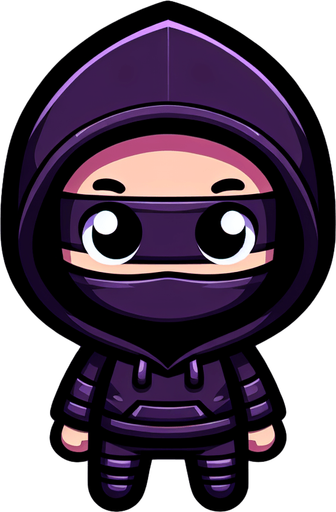 A ninja kid thief, full body, with a dark purple hoodie.
Single Game Texture. In-Game asset. 2d. Blank background. High contrast. No shadows.
