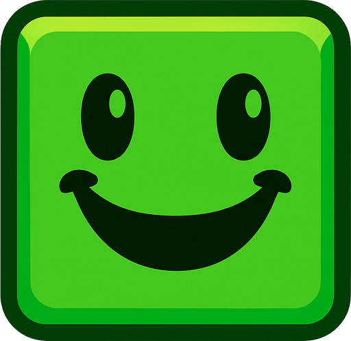 Happy green block.
In-Game asset.  2d.  High contrast.  No shadows