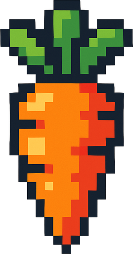 8 bit carrot.
In-Game asset.  2d.  High contrast.  No shadows