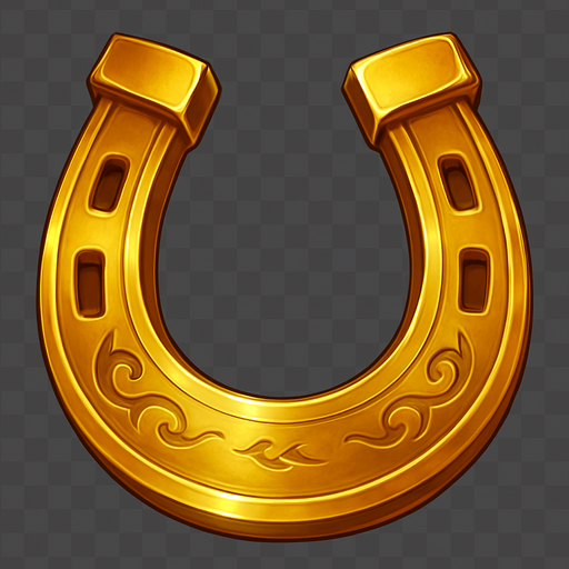 Crea un asset para el símbolo 'F' de Megaways: una Herradura Dorada.
Una herradura clásica, pero de color dorado brillante y con un acabado metálico. Puede tener pequeños detalles grabados o incrustaciones sutiles. Debe transmitir buena suerte y fortuna (15x). Estilo de casino elegante. Fondo transparente. Un amuleto de la suerte..
In-Game asset.  2d.  High contrast.  No shadows