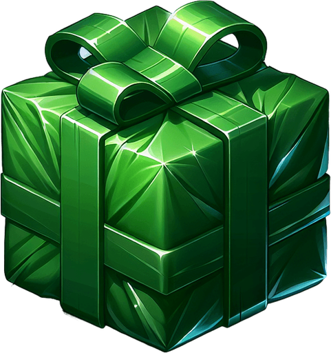 a christmas present green. plastic style. Single Game Texture. In-Game asset. 2d. Blank background. High contrast. No shadows.