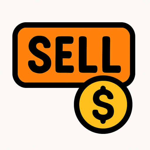 Sell icon with a money symbol.
In-Game asset.  2d.  High contrast.  No shadows