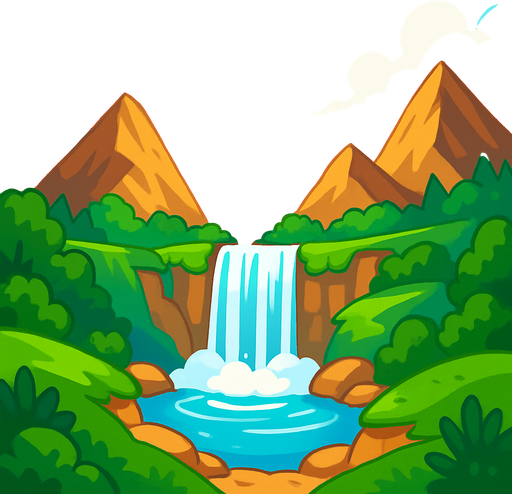 amazing background with sky, waterfall, mountains and more. (It is going to be the game background).
In-Game asset.  2d.  High contrast.  No shadows