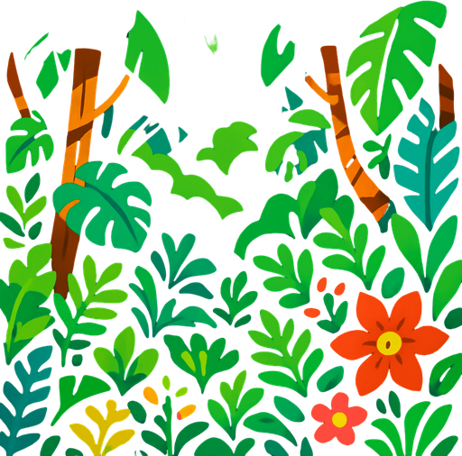 A lush and vibrant jungle.
In-Game asset.  2d.  High contrast.  No shadows