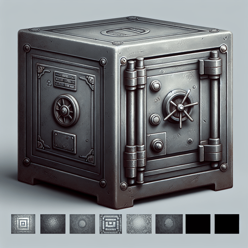 old safe png grey with four buttons on the side.
Single Game Texture. In-Game asset. 2d. Blank background. High contrast. No shadows.