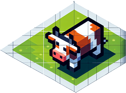 top down view of a pixel art cow.
Single Game Texture.  In-Game asset.  2d.  Blank background.  High contrast.  No shadows