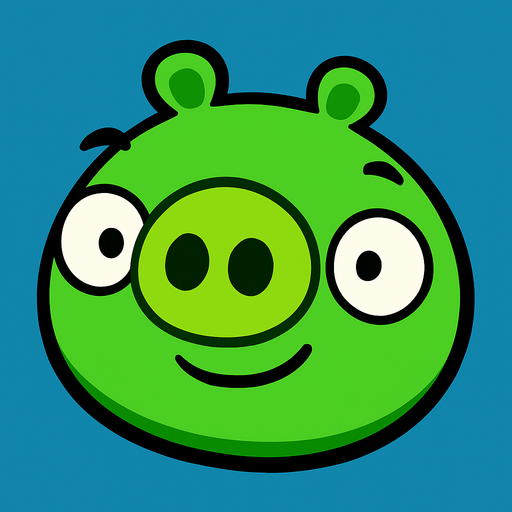 Green pig no angry.
In-Game asset.  2d.  High contrast.  No shadows