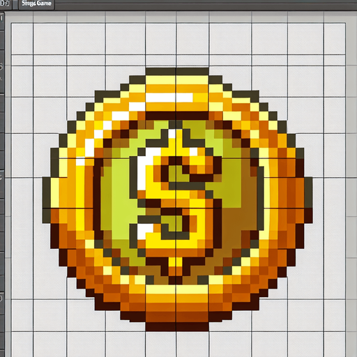 pixel gold coin.
Single Game Texture.  In-Game asset.  2d.  Blank background.  High contrast.  No shadows. coins