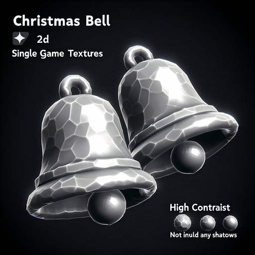 a couple of christmas bells. plastic style. Single Game Texture. In-Game asset. 2d. Blank background. High contrast. No shadows.