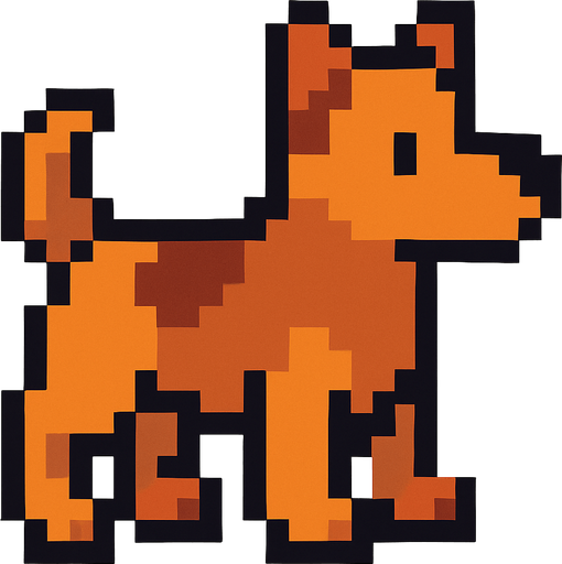 pixel art dog.
In-Game asset.  2d.  High contrast.  No shadows