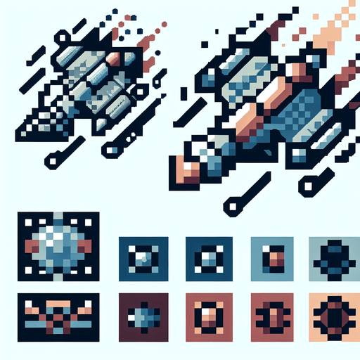 pixel space ship.
Single Game Texture.  In-Game asset.  2d.  Blank background.  High contrast.  No shadows