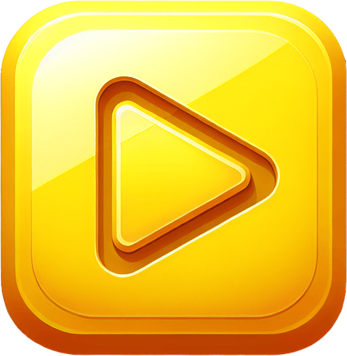 Create a yellow Play button.
Single Game Texture. In-Game asset. 2d. Blank background. High contrast. No shadows.