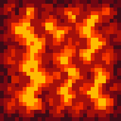 Make a 2d top-down pixelated flat image of Lava.
In-Game asset.  2d.  High contrast.  No shadows