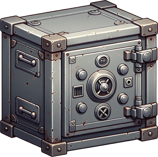old safe png grey with four buttons on the side.
Single Game Texture. In-Game asset. 2d. Blank background. High contrast. No shadows.