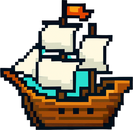 barco de pixeles.
In-Game asset.  2d.  High contrast.  No shadows