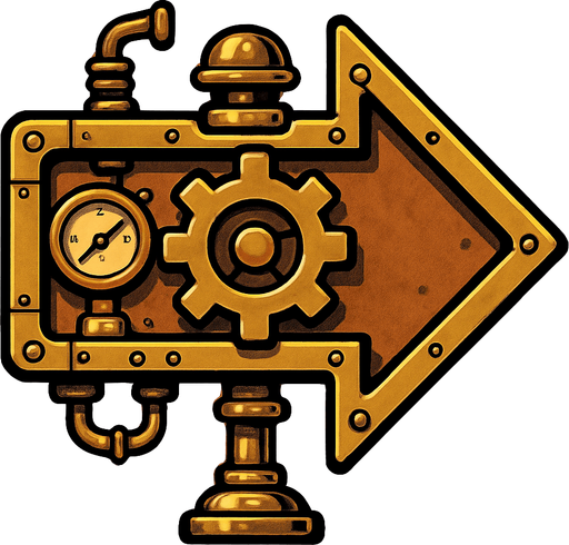 has una flecha de señalizacion en estilo steampunk.
In-Game asset.  2d.  High contrast.  No shadows