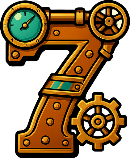 numero 7 en estilo steampunk.
In-Game asset.  2d.  High contrast.  No shadows