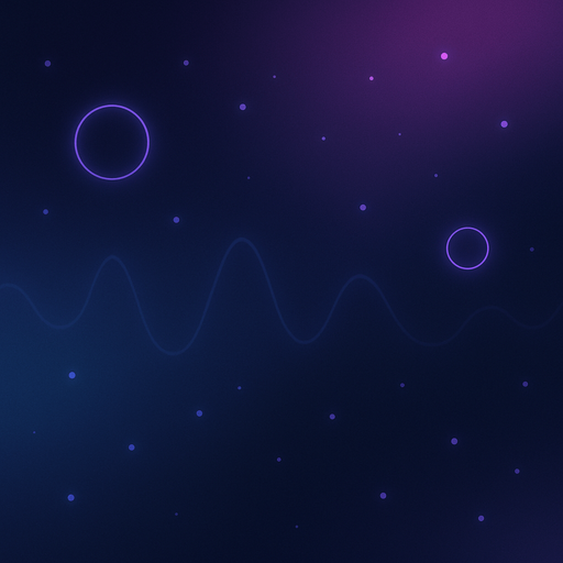 Design a seamless looping 2D abstract background for a rhythm-based game.
Color palette: dark blue, black, soft purples — with faint neon pulses.
Include soft gradients, subtle waveform lines, and floating particles or rings.
The background should feel immersive and reactive, but not distract from gameplay elements.
Style: futuristic, ambient, minimalistic digital art.
No characters or sharp objects.
Ideal for side-scrolling or freely moving 2D rhythm gameplay..
In-Game asset.  2d.  High contrast.  No shadows