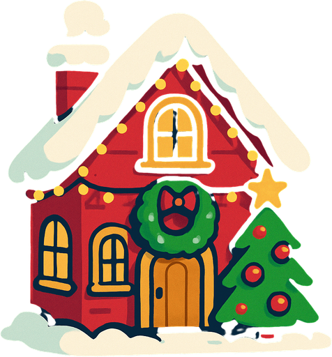 christmas house.
In-Game asset.  2d.  High contrast.  No shadows
