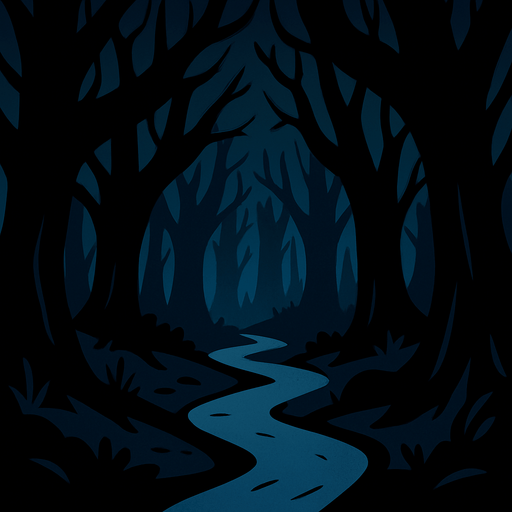 Un bosque oscuro.
In-Game asset.  2d.  High contrast.  No shadows. Cartoon