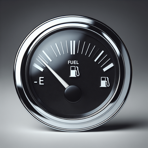 Black fuelindicator no-gauge, with chrome round frame, white levelindicators, front view.