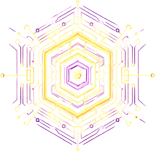 A central geometric core (perhaps hexagonal or a stylized CPU shape) glowing brightly with purple or yellow energy. Energy arcs or circuit patterns could be radiating outwards rapidly, indicating increased power output and speed. Maybe incorporate a subtle gear or fast-forward symbol..
Single Game Texture.  In-Game asset.  2d.  Blank background.  High contrast.  No shadows