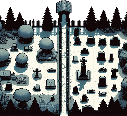 graveyard, top view.
Single Game Texture. In-Game asset. 2d. Blank background. High contrast. No shadows.
