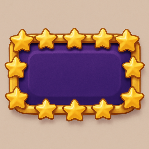 A button without text, background color #480070. A border of golden stars. This is a majestic button. 350 px wide, 100px high. Cute soft graphics. soft ambient light. semi-matte to satin surfaces. naturalistic with slight saturation boost colors. 
In-Game asset.  2d.  High contrast.  No shadows. top down.