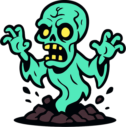 2D. Cartoon. The rise of the zombie ghost spirit from the ground..
In-Game asset.  2d.  High contrast.  No shadows
