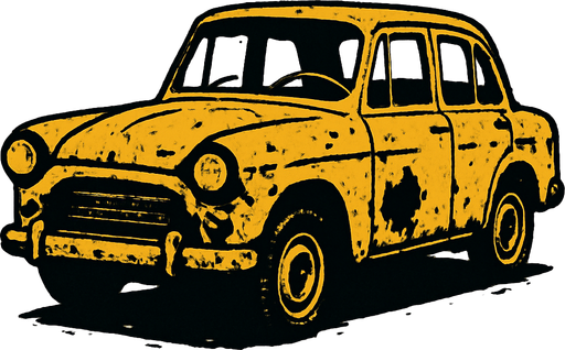 An old car.
In-Game asset.  2d.  High contrast.  No shadows