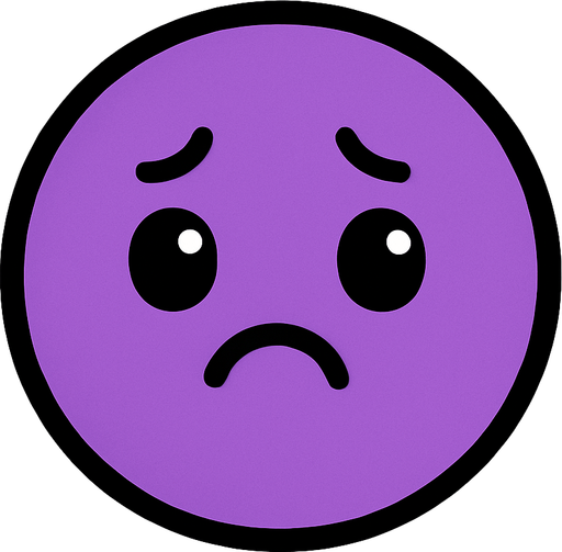 crea la imagen de una pelotita morada algo preocupada kawai y simple.
In-Game asset.  2d.  High contrast.  No shadows