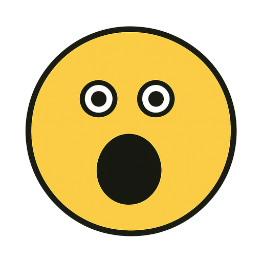 perfectly round, yellow surprised face. No background. Transparent background. Blank background. No shadows. 2d. In-Game asset. flat