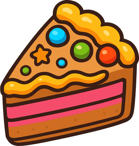 a slice cake top view for kids.
In-Game asset.  2d.  High contrast.  No shadows