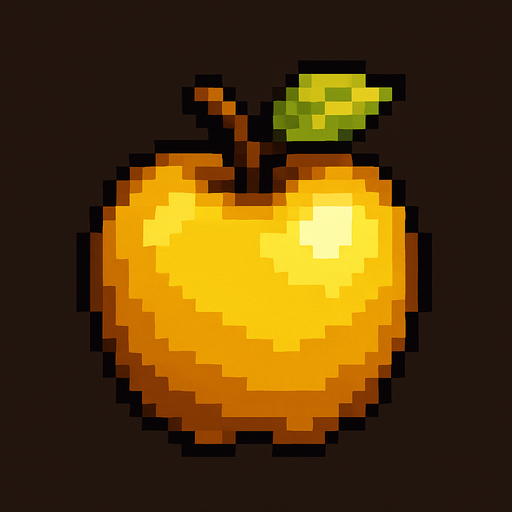 pixel art of a apple but golden.
In-Game asset.  2d.  High contrast.  No shadows