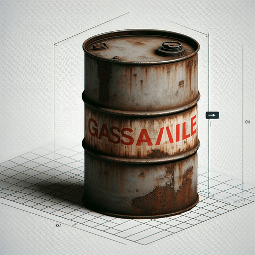 gasoline barel.
Single Game Texture. In-Game asset. 2d. Blank background. High contrast. No shadows.