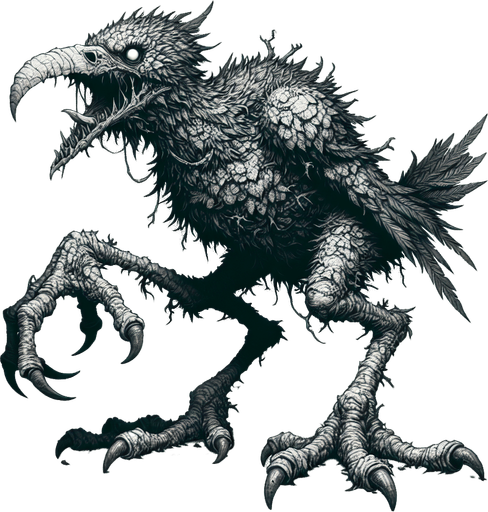 korkunç kuş canavarı.
Single Game Texture.  In-Game asset.  2d.  Blank background.  High contrast.  No shadows