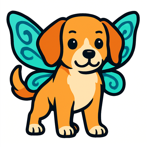 Chien avec des ailes de fée.
In-Game asset.  2d.  High contrast.  No shadows
