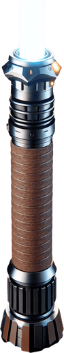 standing Lightsaber handle with led light and brown grip in vertically view.