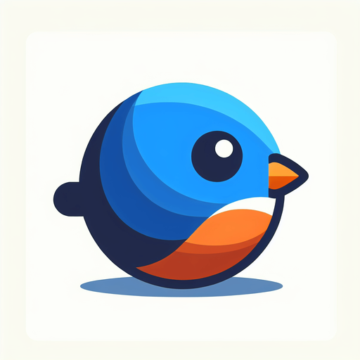 Single simple cartoon bird for a game titled "Flap & Bounce". The bird has lots blue and orange colors and is high contrast. Only bird.