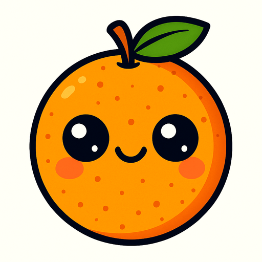 Naranja Circular Fruta con ojos lindos.
In-Game asset.  2d.  High contrast.  No shadows. Cartoon.