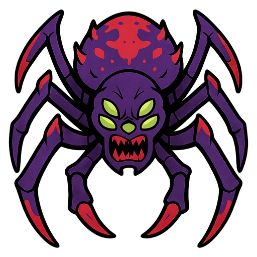 vertical top down style image. evil alien spider  upwards front.
In-Game asset.  2d.  High contrast.  No shadows