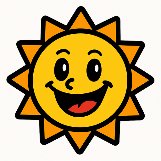 gülen bir güneş.
In-Game asset.  2d.  High contrast.  No shadows