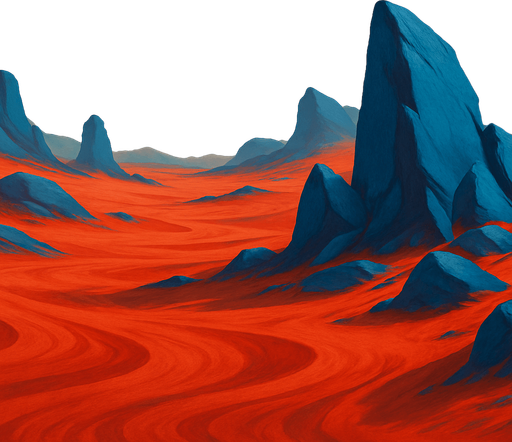 Fullscreen modern App Store landscape banner, 16:9, high definition, red sand with blue rocks jutting out No text on banner!