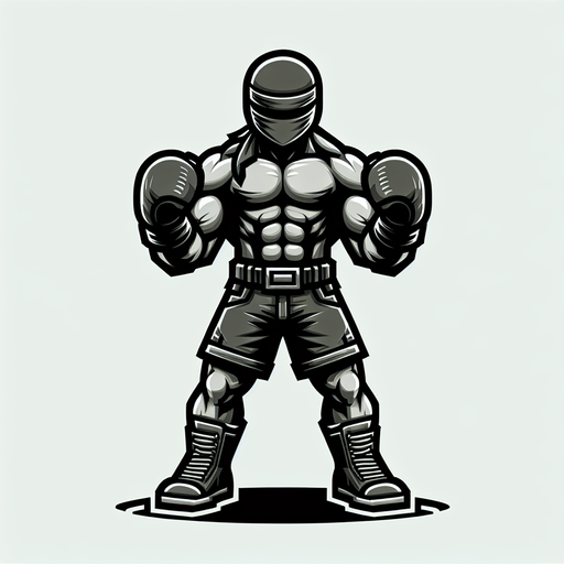 Fighter with 2 fight gloves, full body, mini fighter.
Single Game Texture. In-Game asset. 2d. Blank background. High contrast. No shadows, digital art style
