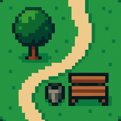 Park tile 2d pixilated topdown.
In-Game asset.  2d.  High contrast.  No shadows
