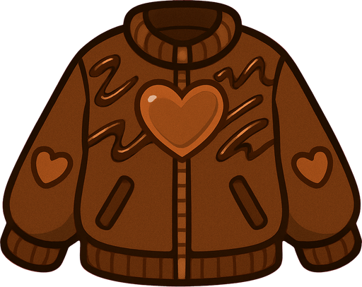 cute heart chocolate design jacket top view..
In-Game asset.  2d.  High contrast.  No shadows